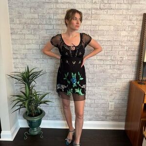 Free People Sheer and Sequin Mini Dress